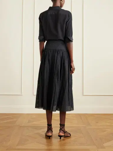 Ulla Johnson Nalla Pleated Perforated Cotton Midi Skirt | Thumbnail 4 Ulla Johnson Nalla Pleated Perforated Cotton Midi Skirt | Thumbnail 4