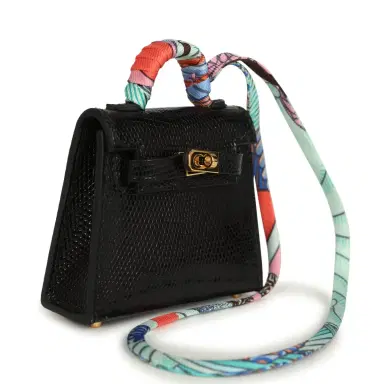 HERMÈS Hermes Mini Kelly Twilly Bag Charm Black Shiny Niloticus Lizard Gold Hardware | Thumbnail 2 HERMÈS Hermes Mini Kelly Twilly Bag Charm Black Shiny Niloticus Lizard Gold Hardware | Thumbnail 2