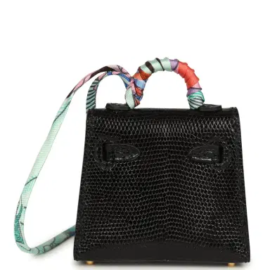 HERMÈS Hermes Mini Kelly Twilly Bag Charm Black Shiny Niloticus Lizard Gold Hardware | Thumbnail 4 HERMÈS Hermes Mini Kelly Twilly Bag Charm Black Shiny Niloticus Lizard Gold Hardware | Thumbnail 4
