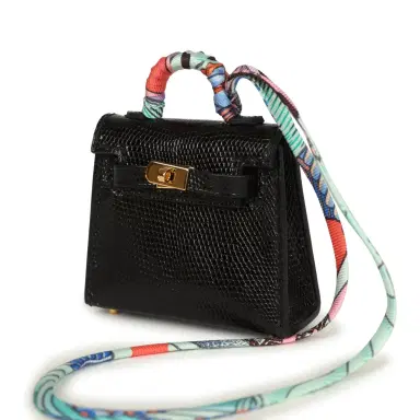 HERMÈS Hermes Mini Kelly Twilly Bag Charm Black Shiny Niloticus Lizard Gold Hardware | Thumbnail 5 HERMÈS Hermes Mini Kelly Twilly Bag Charm Black Shiny Niloticus Lizard Gold Hardware | Thumbnail 5