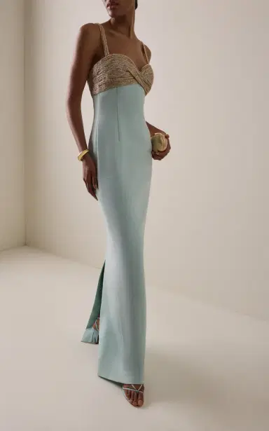 Oscar de la Renta Bugle-Embroidered Wool-Blend Gown | Thumbnail 2 Oscar de la Renta Bugle-Embroidered Wool-Blend Gown | Thumbnail 2