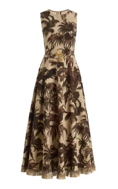 Oscar de la Renta Palm-Print Midi Dress | Thumbnail 3 Oscar de la Renta Palm-Print Midi Dress | Thumbnail 3