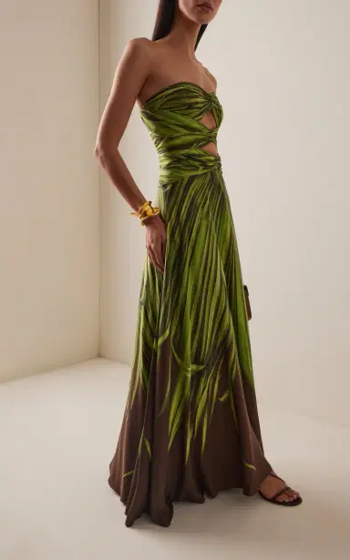 Oscar de la Renta Strapless Cutout Cotton-Silk Maxi Dress | Thumbnail 2 Oscar de la Renta Strapless Cutout Cotton-Silk Maxi Dress | Thumbnail 2