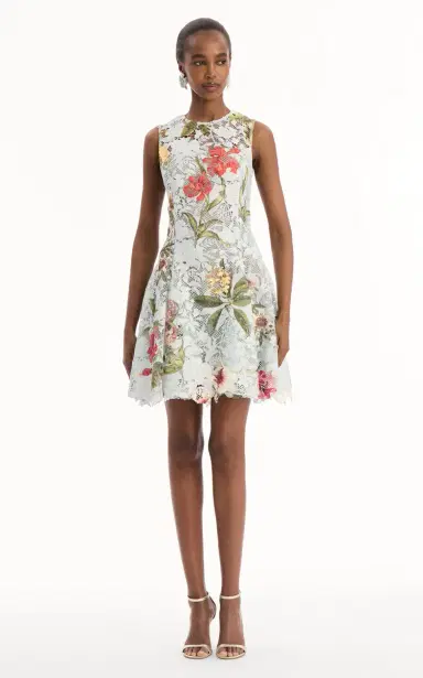 Oscar de la Renta Floral-Printed Lace Mini Dress | Thumbnail 2 Oscar de la Renta Floral-Printed Lace Mini Dress | Thumbnail 2