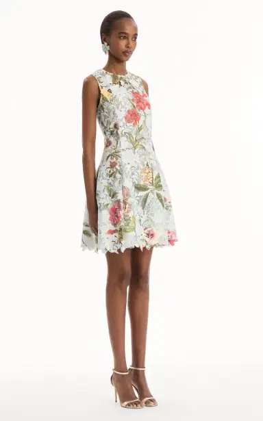 Oscar de la Renta Floral-Printed Lace Mini Dress | Thumbnail 3 Oscar de la Renta Floral-Printed Lace Mini Dress | Thumbnail 3