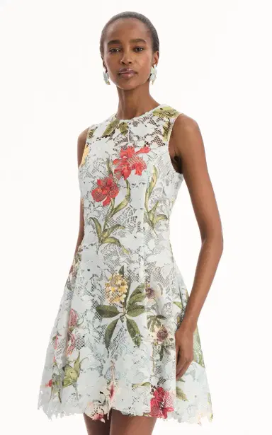 Oscar de la Renta Floral-Printed Lace Mini Dress | Thumbnail 5 Oscar de la Renta Floral-Printed Lace Mini Dress | Thumbnail 5