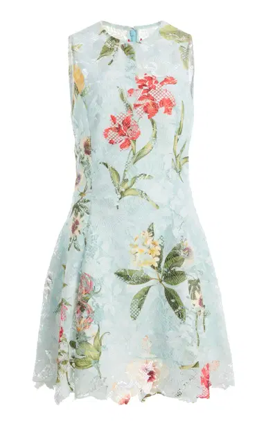 Oscar de la Renta Floral-Printed Lace Mini Dress | Thumbnail 1 Oscar de la Renta Floral-Printed Lace Mini Dress | Thumbnail 1