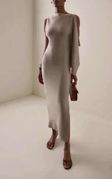 Oscar de la Renta Draped Virgin Wool Midi Dress | Thumbnail 2 Oscar de la Renta Draped Virgin Wool Midi Dress | Thumbnail 2