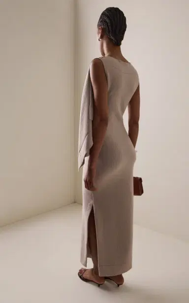 Oscar de la Renta Draped Virgin Wool Midi Dress | Thumbnail 4 Oscar de la Renta Draped Virgin Wool Midi Dress | Thumbnail 4