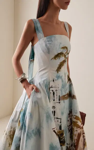 Oscar de la Renta Printed Stretch Cotton-Poplin Midi Dress | Thumbnail 2 Oscar de la Renta Printed Stretch Cotton-Poplin Midi Dress | Thumbnail 2