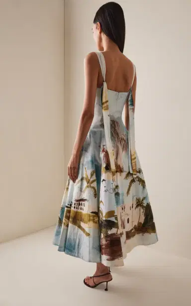 Oscar de la Renta Printed Stretch Cotton-Poplin Midi Dress | Thumbnail 4 Oscar de la Renta Printed Stretch Cotton-Poplin Midi Dress | Thumbnail 4