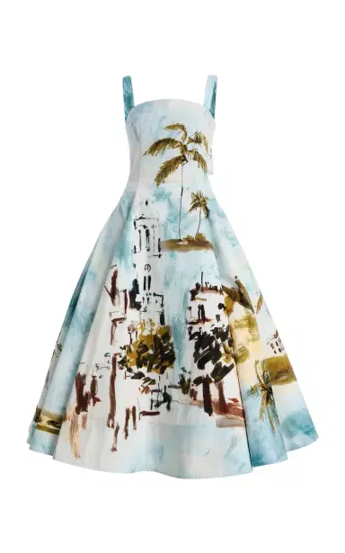 Oscar de la Renta Printed Stretch Cotton-Poplin Midi Dress | Thumbnail 7 Oscar de la Renta Printed Stretch Cotton-Poplin Midi Dress | Thumbnail 7