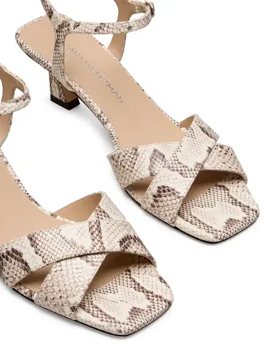 Stuart Weitzman Women's 50MM Vinnie Snake-Embossed Leather Sandals - Cream | Thumbnail 3 Stuart Weitzman Women's 50MM Vinnie Snake-Embossed Leather Sandals - Cream | Thumbnail 3