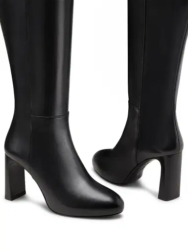 Stuart Weitzman Women's Babette 0MM Platform Zip Leather Knee Boots - Black | Thumbnail 4 Stuart Weitzman Women's Babette 0MM Platform Zip Leather Knee Boots - Black | Thumbnail 4
