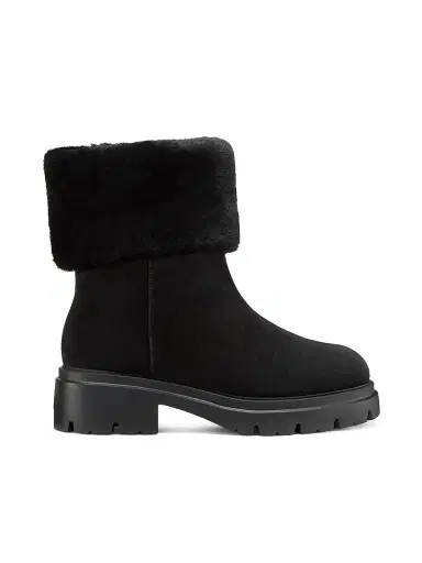 Stuart Weitzman Women's Hudson 50MM Shearling Booties - Black | Thumbnail 1 Stuart Weitzman Women's Hudson 50MM Shearling Booties - Black | Thumbnail 1