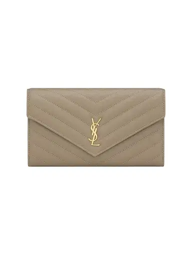 Saint Laurent Women's Cassandre Flap Wallet in Grain De Poudre Leather - Light Taupe | Thumbnail 1 Saint Laurent Women's Cassandre Flap Wallet in Grain De Poudre Leather - Light Taupe | Thumbnail 1