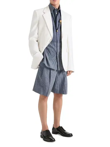 Givenchy Men's Double Pleat Checked Bermuda Shorts in Cotton - Blue | Thumbnail 2 Givenchy Men's Double Pleat Checked Bermuda Shorts in Cotton - Blue | Thumbnail 2