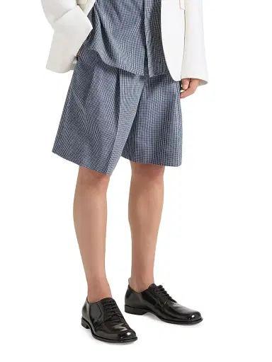 Givenchy Men's Double Pleat Checked Bermuda Shorts in Cotton - Blue | Thumbnail 3 Givenchy Men's Double Pleat Checked Bermuda Shorts in Cotton - Blue | Thumbnail 3