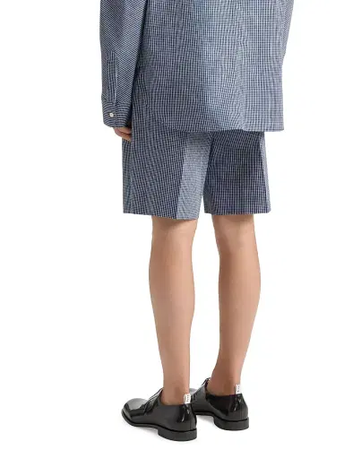 Givenchy Men's Double Pleat Checked Bermuda Shorts in Cotton - Blue | Thumbnail 4 Givenchy Men's Double Pleat Checked Bermuda Shorts in Cotton - Blue | Thumbnail 4
