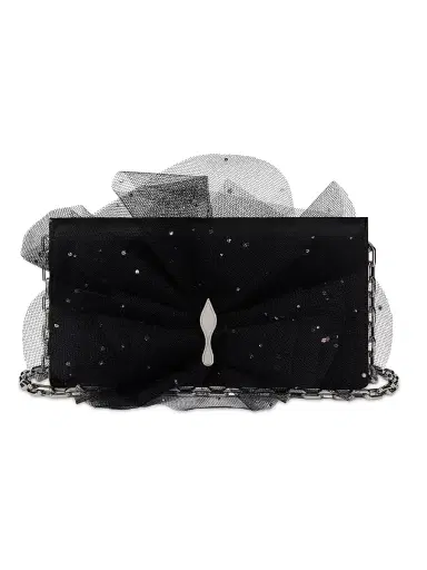 Christian Louboutin Women's Bettina Tulle Clutch with Chain - Black | Thumbnail 1 Christian Louboutin Women's Bettina Tulle Clutch with Chain - Black | Thumbnail 1