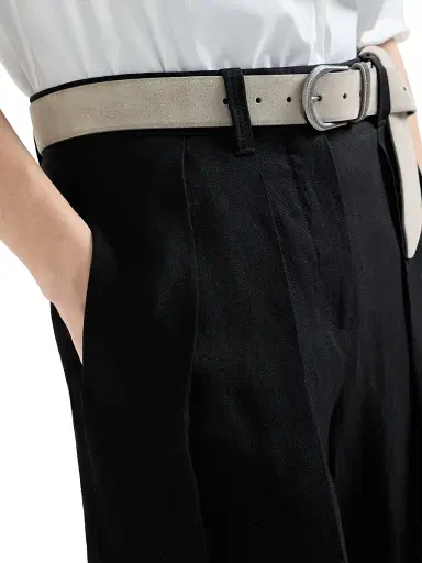 Brunello Cucinelli Women's Viscose and Linen Fluid Twill Sartorial Wide Trousers - Black | Thumbnail 4 Brunello Cucinelli Women's Viscose and Linen Fluid Twill Sartorial Wide Trousers - Black | Thumbnail 4