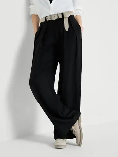 Brunello Cucinelli Women's Viscose and Linen Fluid Twill Sartorial Wide Trousers - Black | Thumbnail 5 Brunello Cucinelli Women's Viscose and Linen Fluid Twill Sartorial Wide Trousers - Black | Thumbnail 5