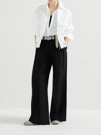 Brunello Cucinelli Women's Viscose and Linen Fluid Twill Sartorial Wide Trousers - Black | Thumbnail 6 Brunello Cucinelli Women's Viscose and Linen Fluid Twill Sartorial Wide Trousers - Black | Thumbnail 6