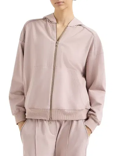 Brunello Cucinelli Women's Stretch Cotton Lightweight French Terry Hooded Sweatshirt - Pink | Thumbnail 2 Brunello Cucinelli Women's Stretch Cotton Lightweight French Terry Hooded Sweatshirt - Pink | Thumbnail 2