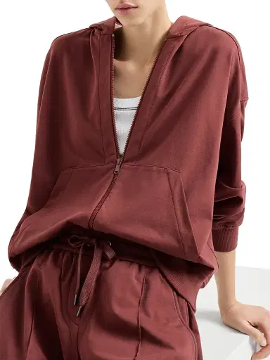 Brunello Cucinelli Women's Stretch Cotton Lightweight French Terry Hooded Sweatshirt - Pink | Thumbnail 17 Brunello Cucinelli Women's Stretch Cotton Lightweight French Terry Hooded Sweatshirt - Pink | Thumbnail 17