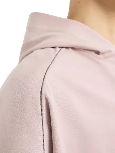 Brunello Cucinelli Women's Stretch Cotton Lightweight French Terry Hooded Sweatshirt - Pink | Thumbnail 4 Brunello Cucinelli Women's Stretch Cotton Lightweight French Terry Hooded Sweatshirt - Pink | Thumbnail 4