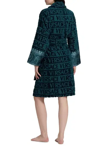 Versace Women's Baroque Terry Cotton Bathrobe - Petrol Blue | Thumbnail 5 Versace Women's Baroque Terry Cotton Bathrobe - Petrol Blue | Thumbnail 5