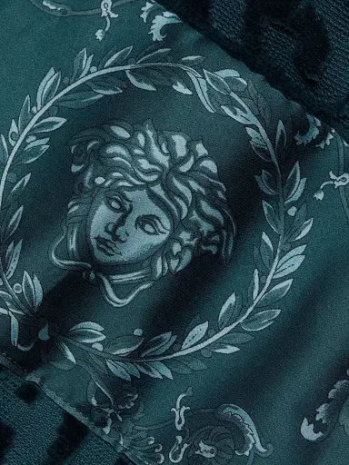 Versace Women's Baroque Terry Cotton Bathrobe - Petrol Blue | Thumbnail 7 Versace Women's Baroque Terry Cotton Bathrobe - Petrol Blue | Thumbnail 7