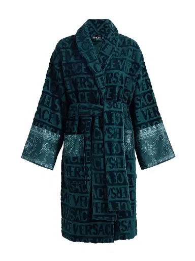 Versace Women's Baroque Terry Cotton Bathrobe - Petrol Blue | Thumbnail 1 Versace Women's Baroque Terry Cotton Bathrobe - Petrol Blue | Thumbnail 1