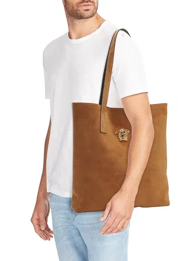 Versace Men's La Medusa Suede Tote - Cognac Gold | Thumbnail 2 Versace Men's La Medusa Suede Tote - Cognac Gold | Thumbnail 2