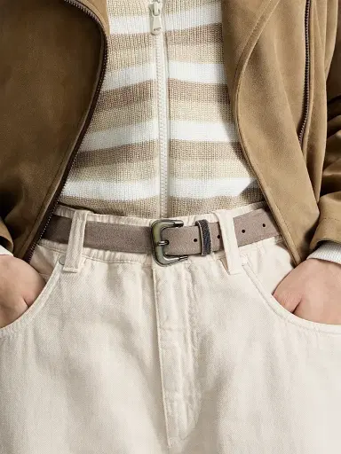 Brunello Cucinelli Women's Suede Belt with Shiny Loop - Light Brown - Size XXS | Thumbnail 2 Brunello Cucinelli Women's Suede Belt with Shiny Loop - Light Brown - Size XXS | Thumbnail 2