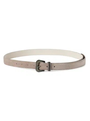 Brunello Cucinelli Women's Suede Belt with Shiny Loop - Light Brown - Size XXS | Thumbnail 1 Brunello Cucinelli Women's Suede Belt with Shiny Loop - Light Brown - Size XXS | Thumbnail 1