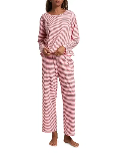 Papinelle Women's Jada Striped Cotton Pajamas - Rosewater Red Stripe | Thumbnail 3 Papinelle Women's Jada Striped Cotton Pajamas - Rosewater Red Stripe | Thumbnail 3