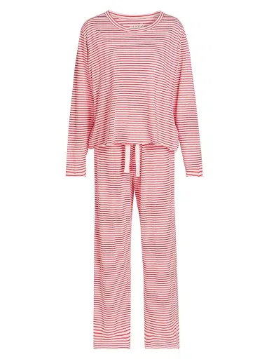 Papinelle Women's Jada Striped Cotton Pajamas - Rosewater Red Stripe | Thumbnail 1 Papinelle Women's Jada Striped Cotton Pajamas - Rosewater Red Stripe | Thumbnail 1