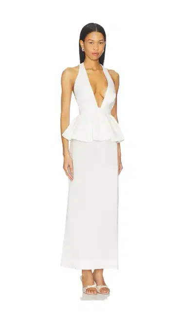 ADRIANA DEGREAS Solid Deep-V Peplum Maxi Dress | Thumbnail 2 ADRIANA DEGREAS Solid Deep-V Peplum Maxi Dress | Thumbnail 2