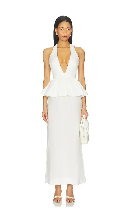 Solid Deep-V Peplum Maxi Dress Solid Deep-V Peplum Maxi Dress