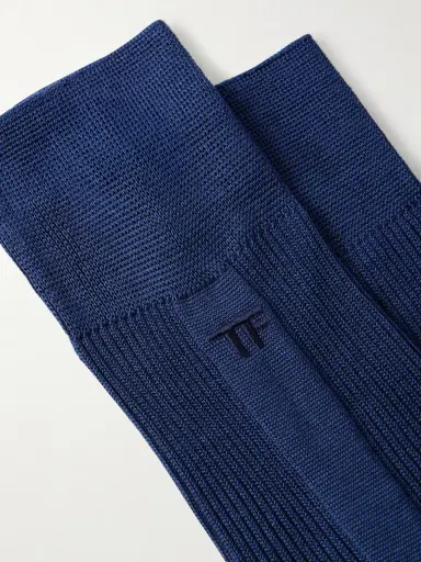 Tom Ford Logo-Embroidered Ribbed Silk Socks - Men | Thumbnail 2 Tom Ford Logo-Embroidered Ribbed Silk Socks - Men | Thumbnail 2