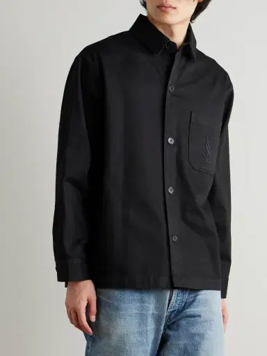 Saint Laurent Logo-Embroidered Cotton and Linen-Blend Gabardine Overshirt - Men | Thumbnail 3 Saint Laurent Logo-Embroidered Cotton and Linen-Blend Gabardine Overshirt - Men | Thumbnail 3