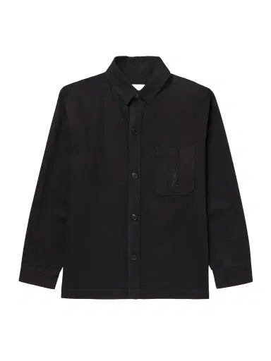 Saint Laurent Logo-Embroidered Cotton and Linen-Blend Gabardine Overshirt - Men | Thumbnail 1 Saint Laurent Logo-Embroidered Cotton and Linen-Blend Gabardine Overshirt - Men | Thumbnail 1