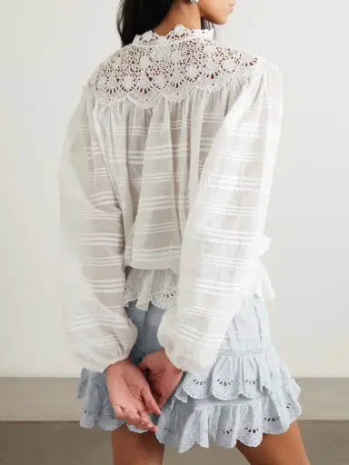 Marant Étoile Polly Lace-trimmed Organic Cotton-voile Blouse | Thumbnail 3 Marant Étoile Polly Lace-trimmed Organic Cotton-voile Blouse | Thumbnail 3