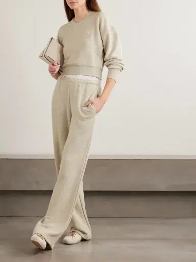 ÉTERNE Embroidered French Cotton-blend Terry Wide-leg Sweatpants | Thumbnail 2 ÉTERNE Embroidered French Cotton-blend Terry Wide-leg Sweatpants | Thumbnail 2