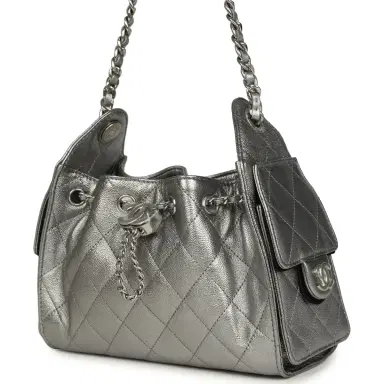 Chanel Chanel Mini 25 Hobo Bag Anthracite Metallic Caviar Silver Hardware | Thumbnail 3 Chanel Chanel Mini 25 Hobo Bag Anthracite Metallic Caviar Silver Hardware | Thumbnail 3