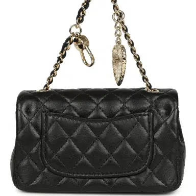 Chanel Chanel Nano Classic Double Flap Bag Charm Black Lambskin Light Gold Hardware | Thumbnail 3 Chanel Chanel Nano Classic Double Flap Bag Charm Black Lambskin Light Gold Hardware | Thumbnail 3
