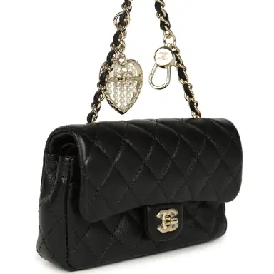 Chanel Chanel Nano Classic Double Flap Bag Charm Black Lambskin Light Gold Hardware | Thumbnail 4 Chanel Chanel Nano Classic Double Flap Bag Charm Black Lambskin Light Gold Hardware | Thumbnail 4