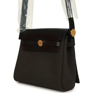 HERMÈS Hermes Herbag Zip 20 Mini Dark Bronze Toile Militaire Canvas and Black Vache Hunter Gold Hardware | Thumbnail 3 HERMÈS Hermes Herbag Zip 20 Mini Dark Bronze Toile Militaire Canvas and Black Vache Hunter Gold Hardware | Thumbnail 3