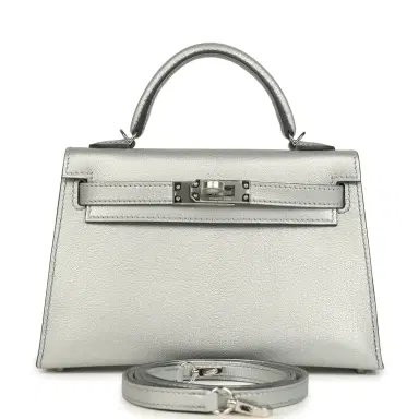 HERMÈS Hermes Kelly Sellier 20 Argent Chevre Chamkilight Palladium Hardware | Thumbnail 1 HERMÈS Hermes Kelly Sellier 20 Argent Chevre Chamkilight Palladium Hardware | Thumbnail 1